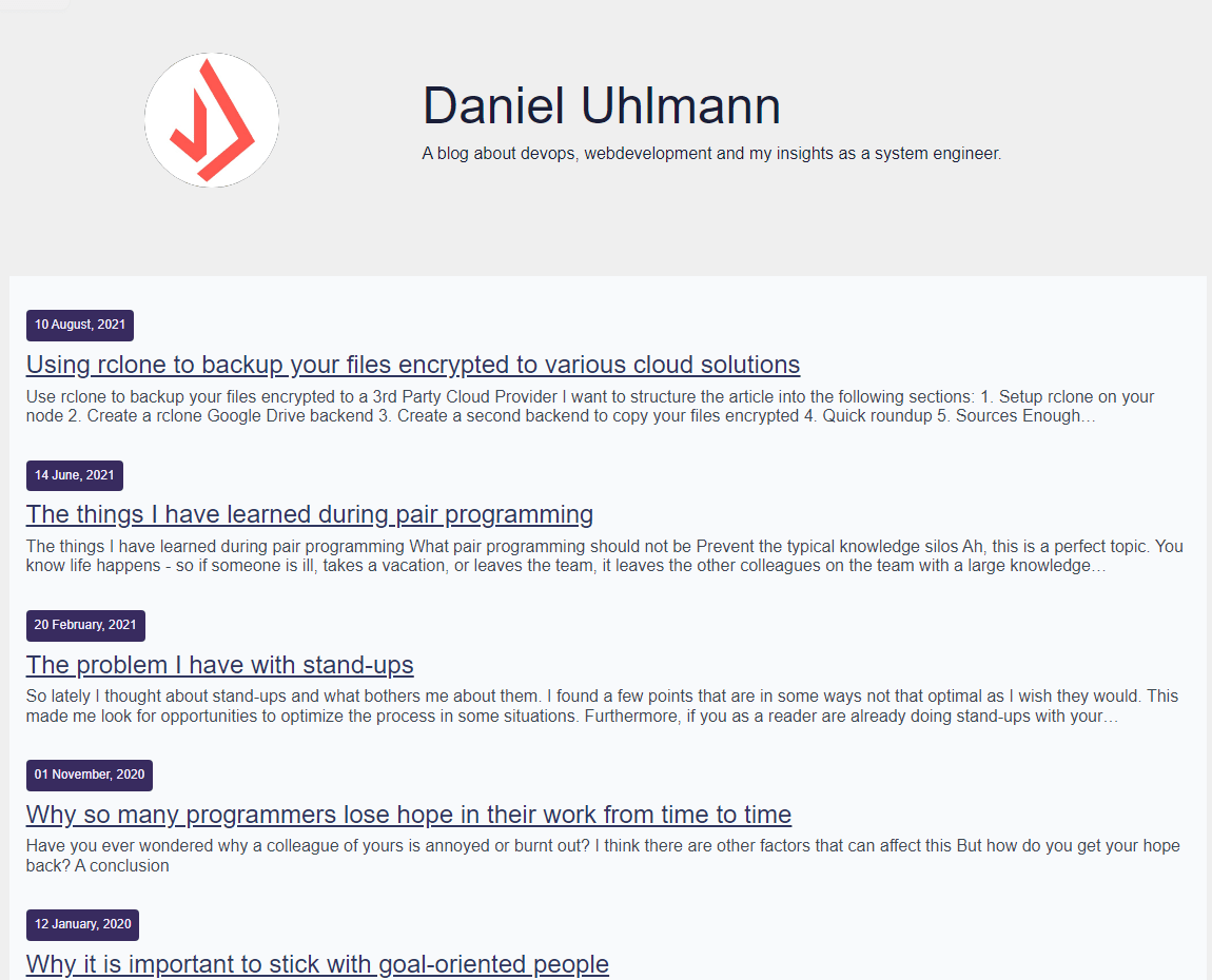 My old landing page